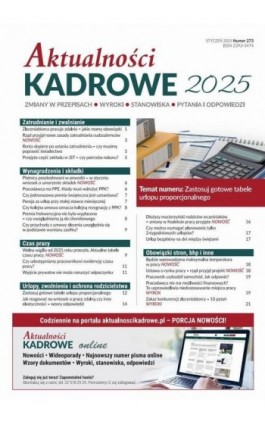Aktualności Kadrowe 2025, numer 273, Zastosuj gotowe tabele urlopu proporcjonalnego - Szymon Sokolik - Ebook