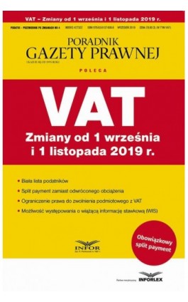 VAT Zmiany od 1 września i 1 listopada 2019 - Praca zbiorowa - Ebook - 978-83-8137-606-8